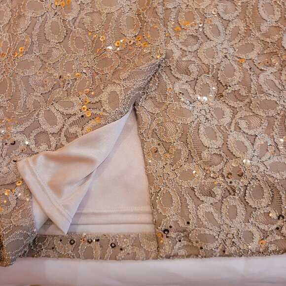 Jax Sequined Lace Illusion Cocktail Dress Champaigne Size 8 - Picture 9 of 16